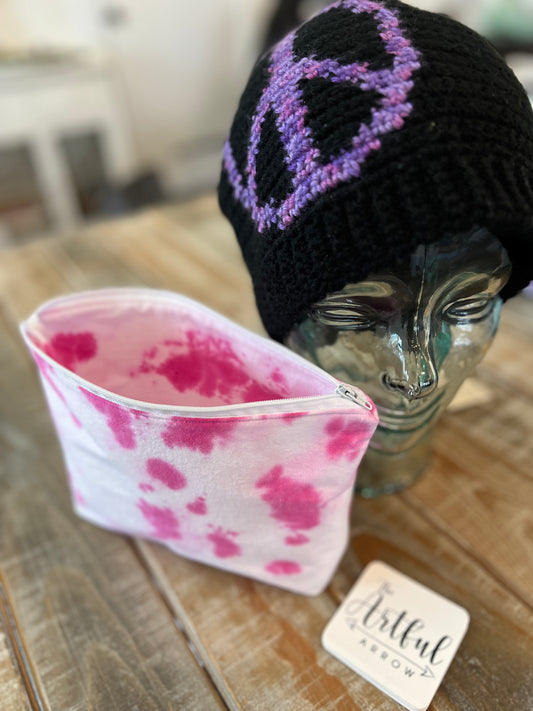 Upcycled Tie-dye pouch - Pink and White