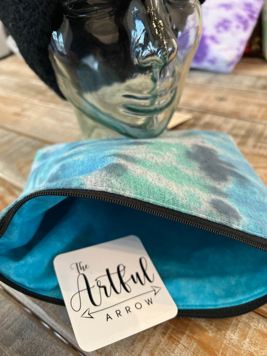 Upcycled Tie-dye pouch - Grey and blue & green