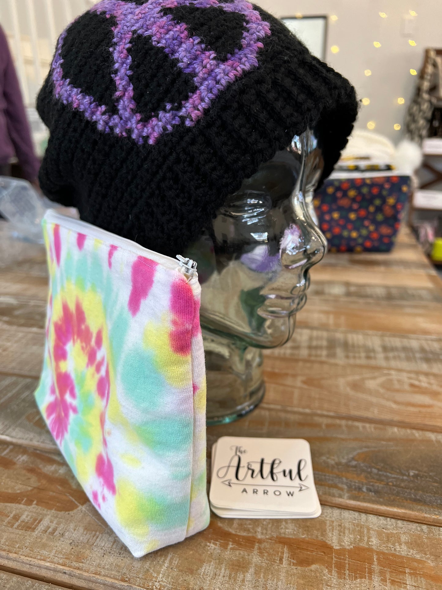 Upcycled Tie-dye pouch - Yellow, green, pink swirl