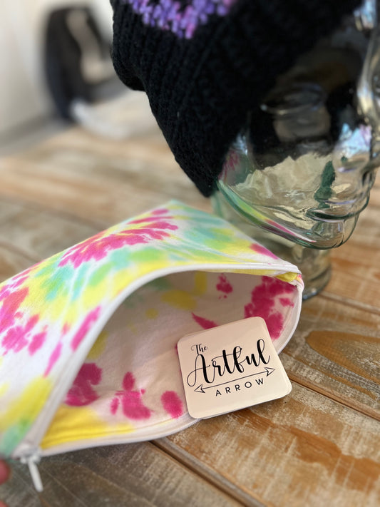 Upcycled Tie-dye pouch - Yellow, green, pink swirl