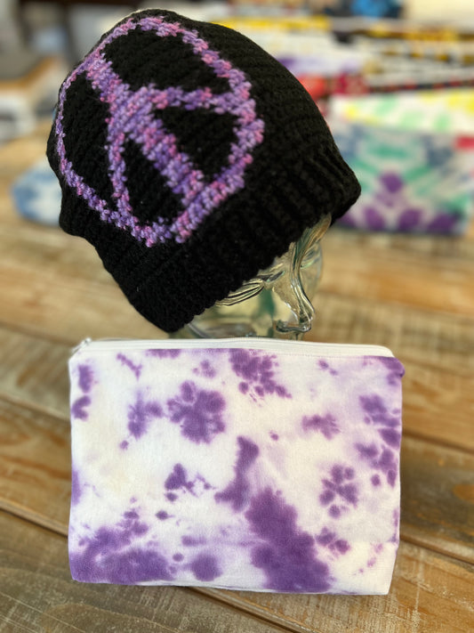 Upcycled Tye-dye pouch - Purple & White
