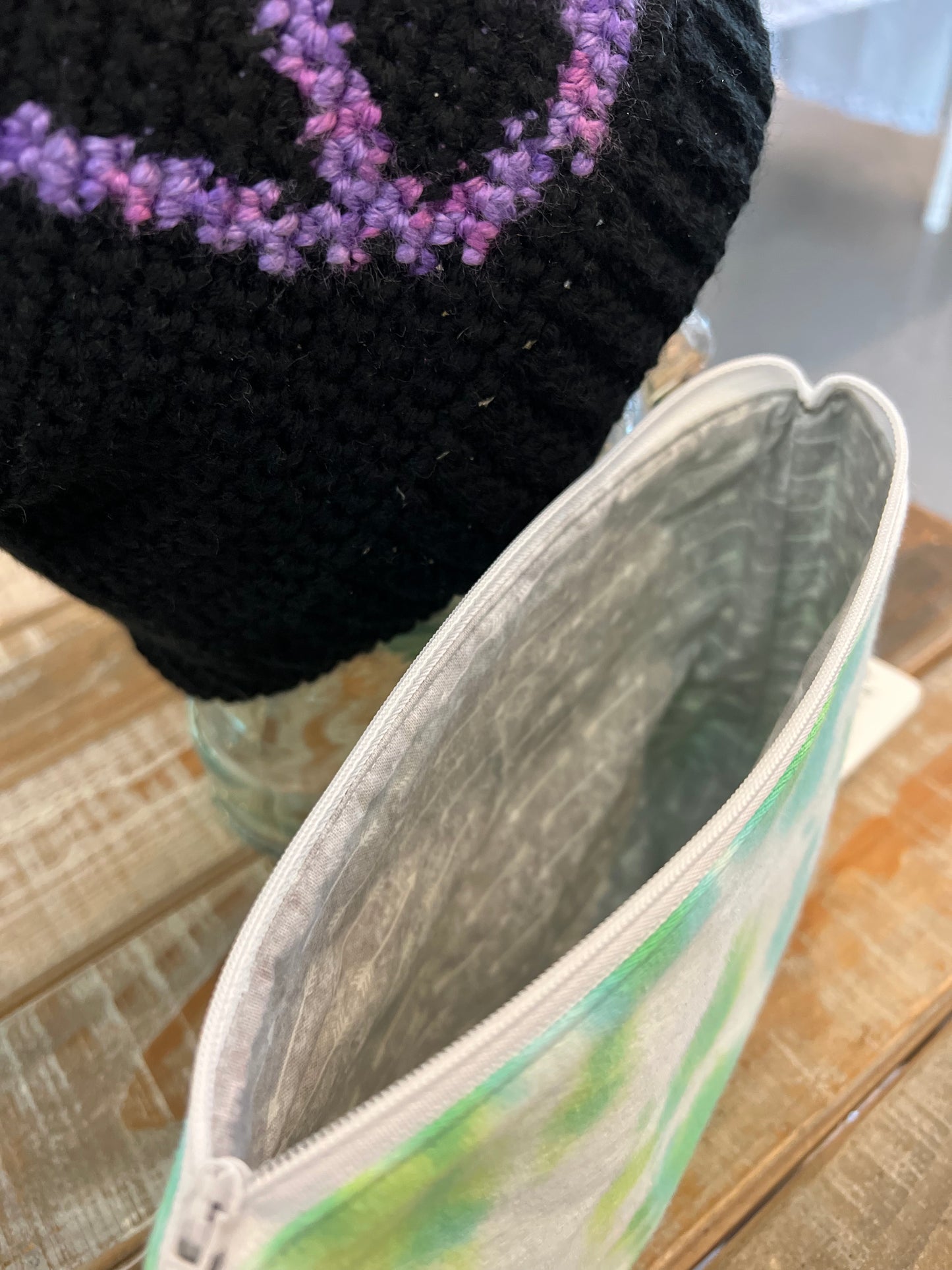 Upcycled Tie-dye pouch - Green, Yellow, White