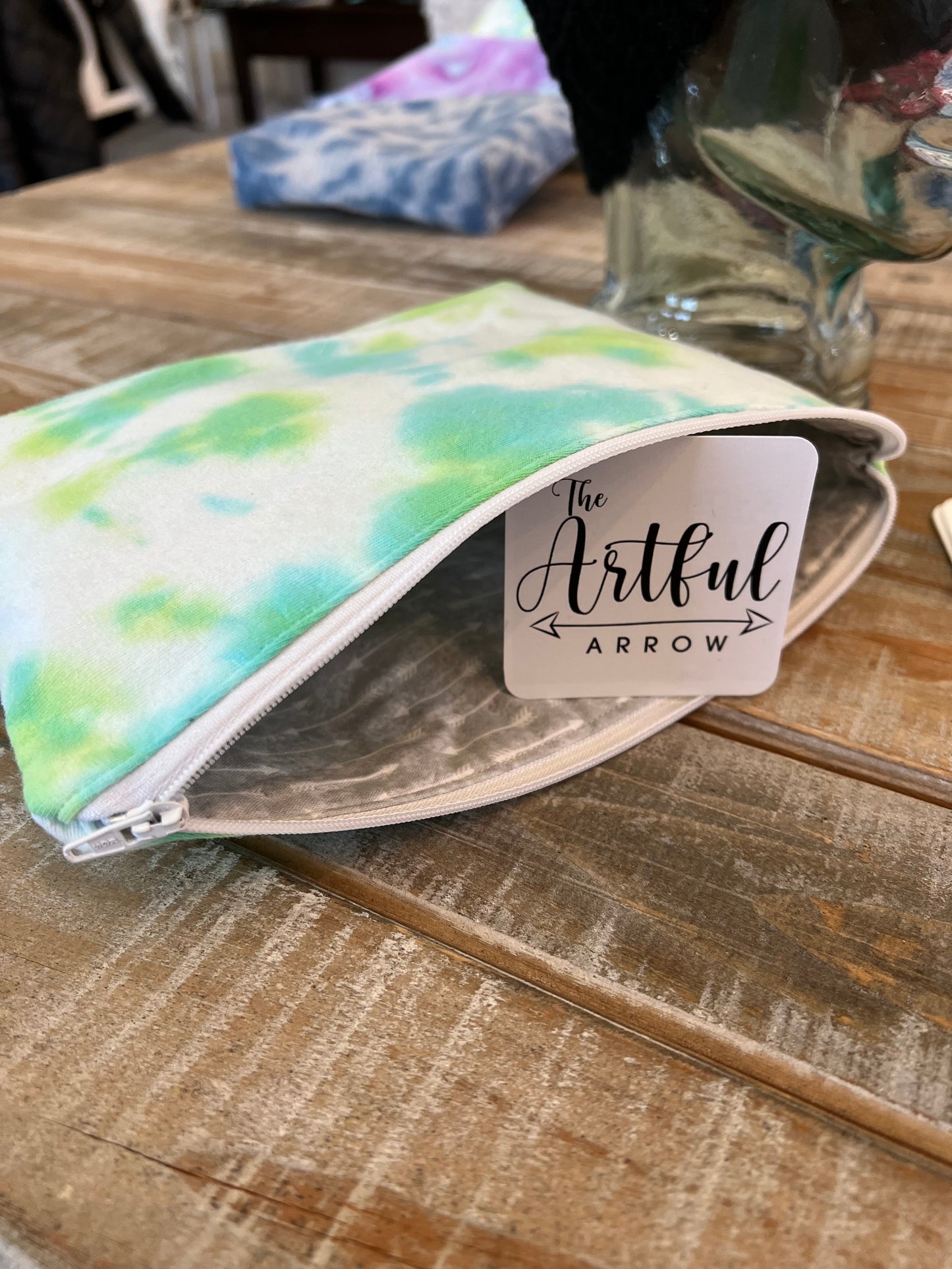 Upcycled Tie-dye pouch - Green, Yellow, White