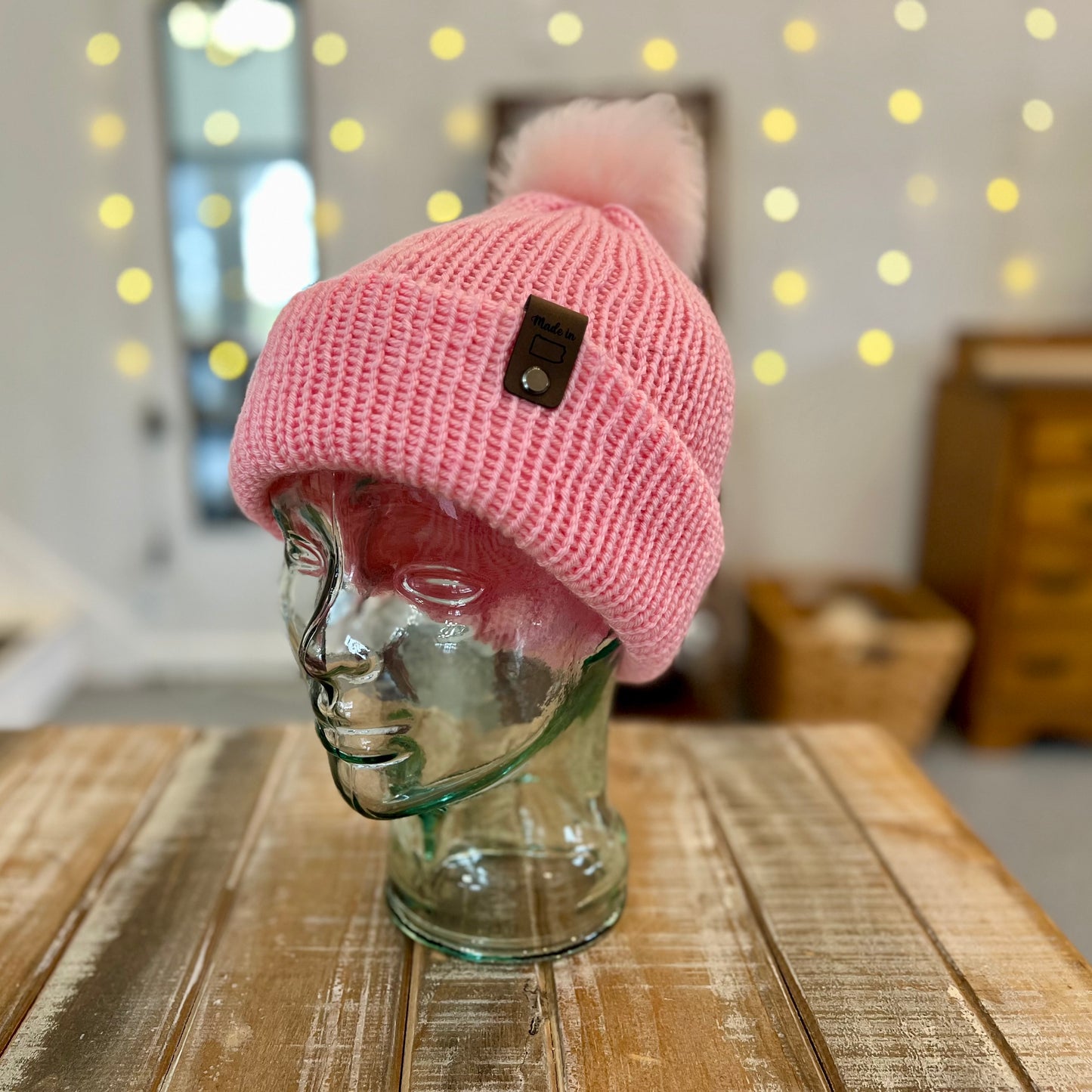 Pink Double Knit Hat w/Pom Pom