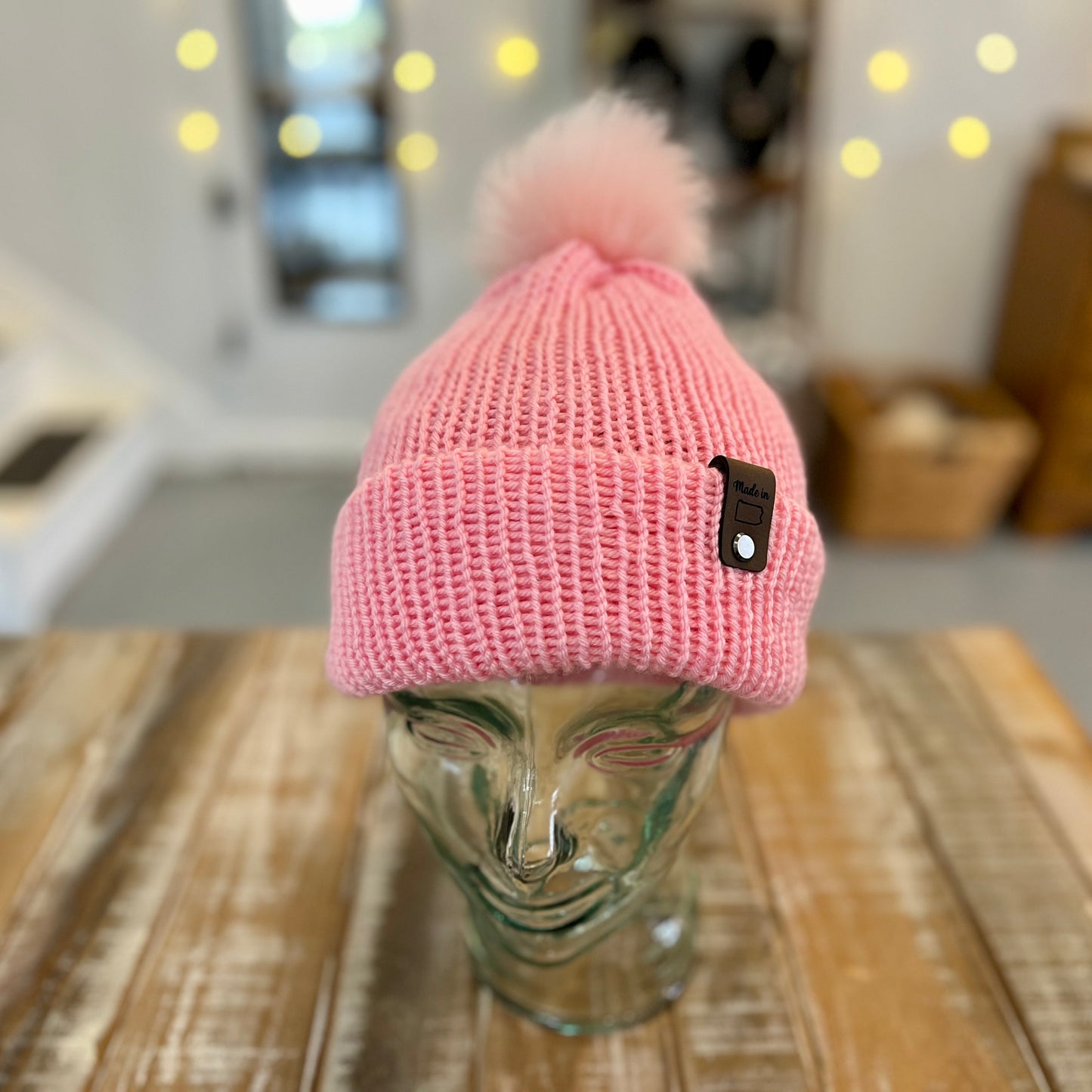 Pink Double Knit Hat w/Pom Pom