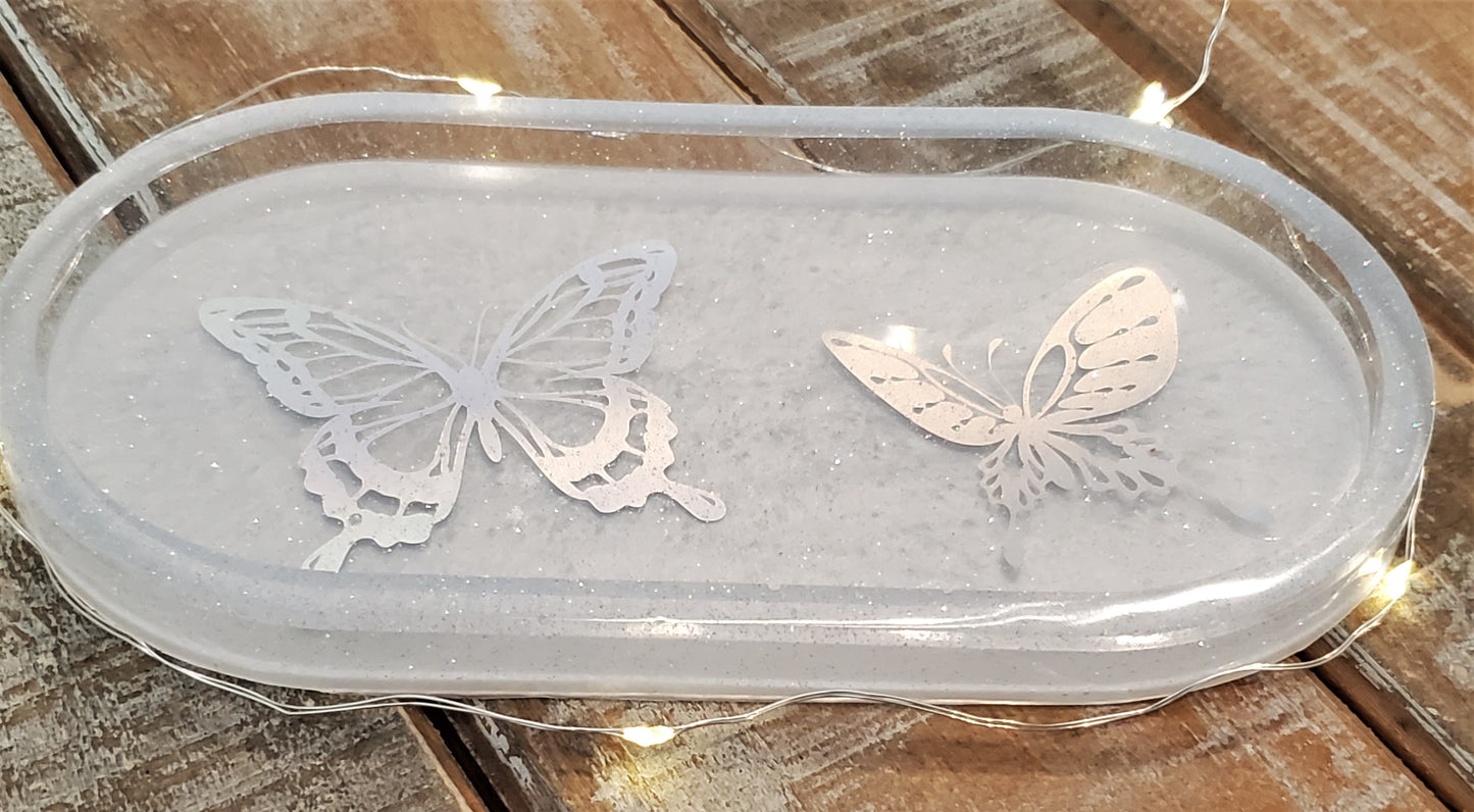 Resin tray with holo butterflies - handmade