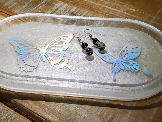 Resin tray with holo butterflies - handmade