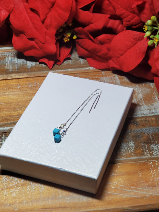 Sterling silver threader earrings with crystals - blue gemstone