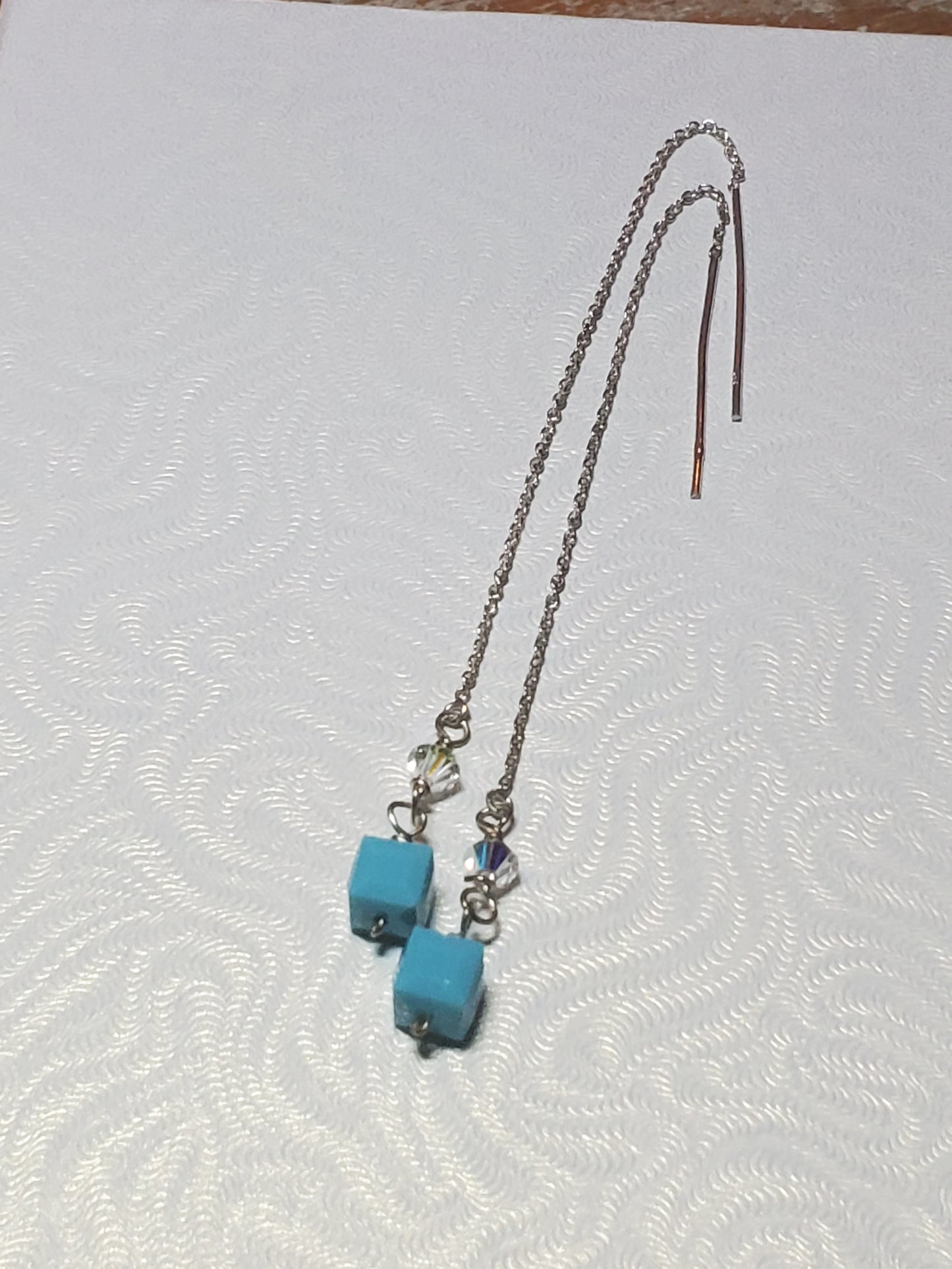 Sterling silver threader earrings with crystals - blue gemstone
