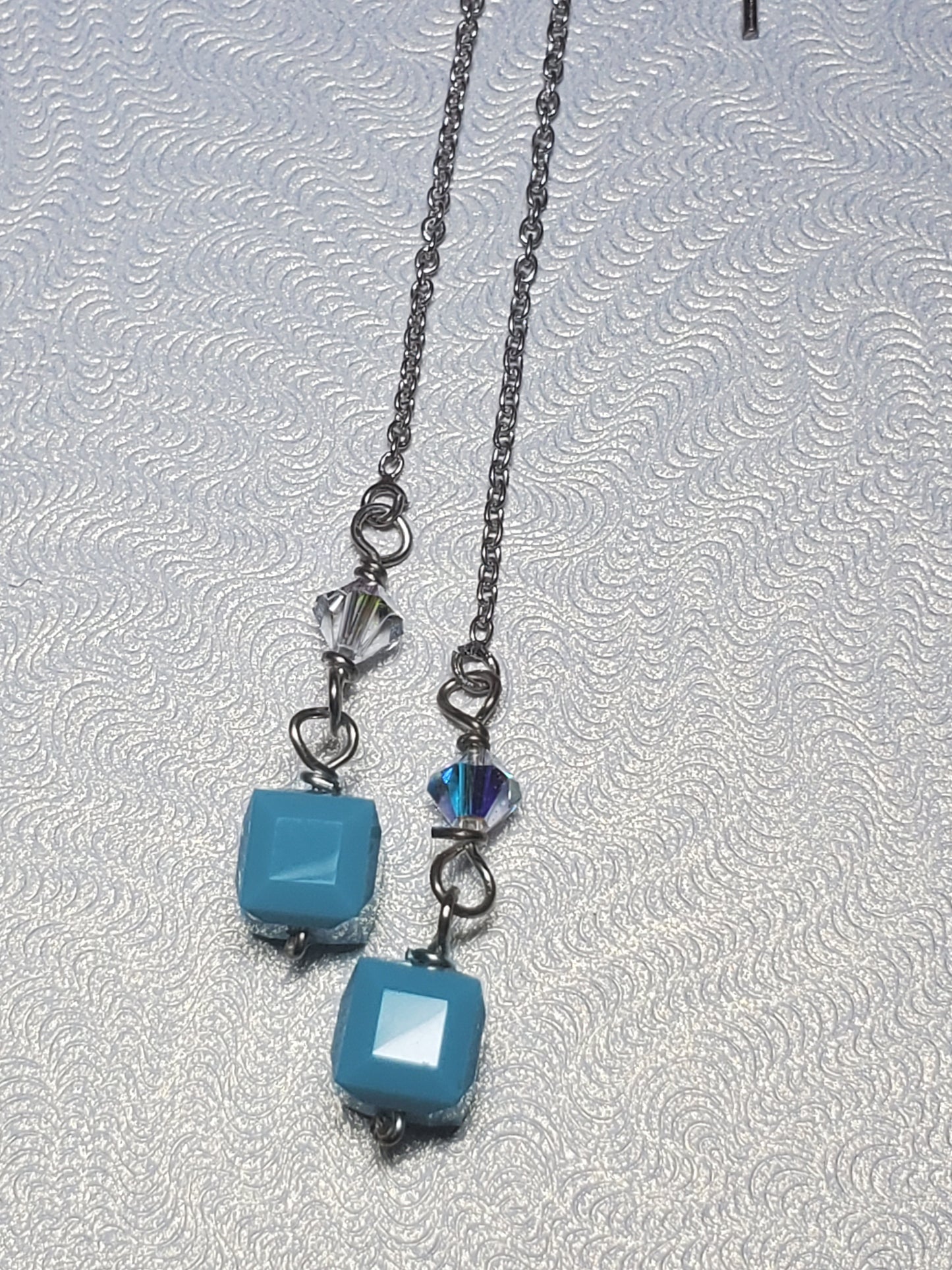 Sterling silver threader earrings with crystals - blue gemstone