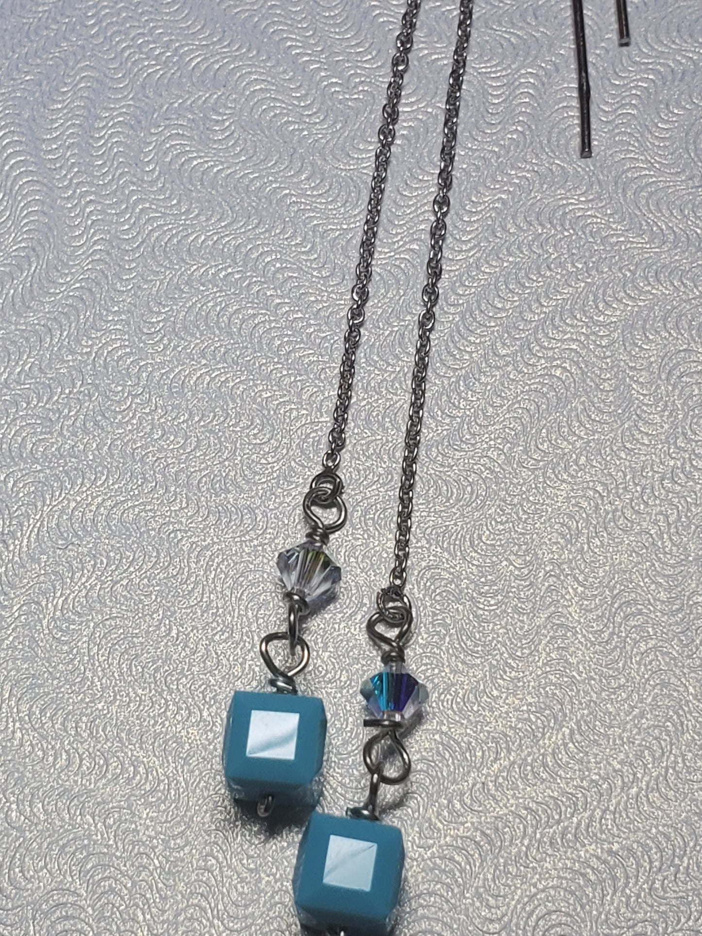 Sterling silver threader earrings with crystals - blue gemstone