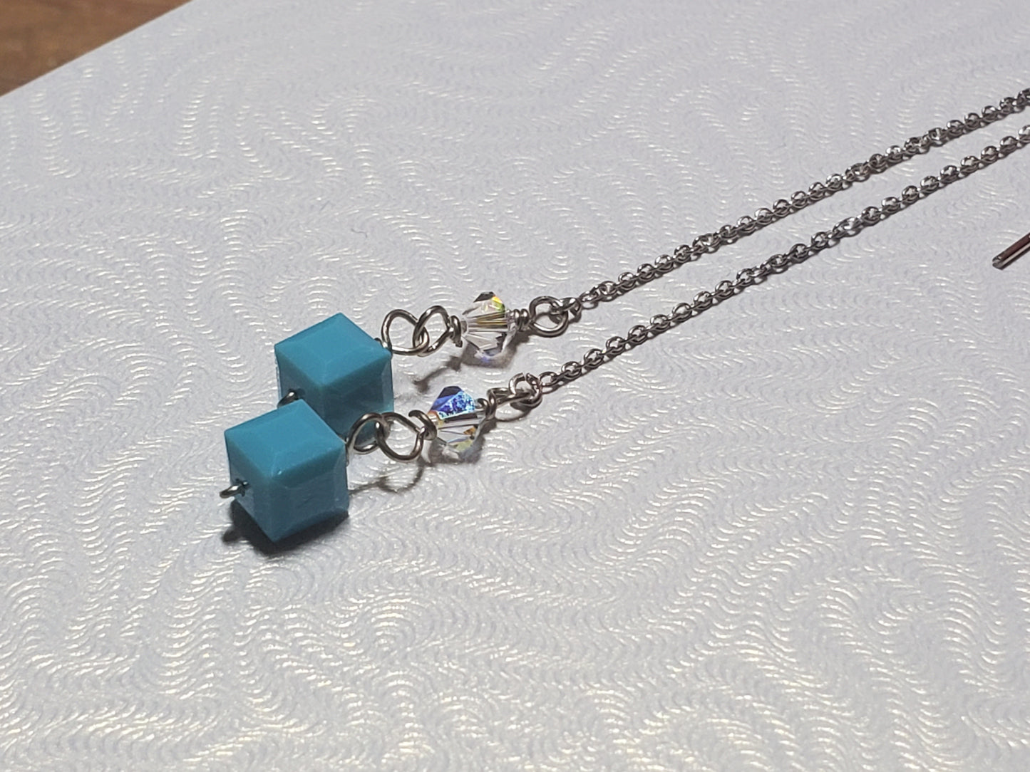 Sterling silver threader earrings with crystals - blue gemstone