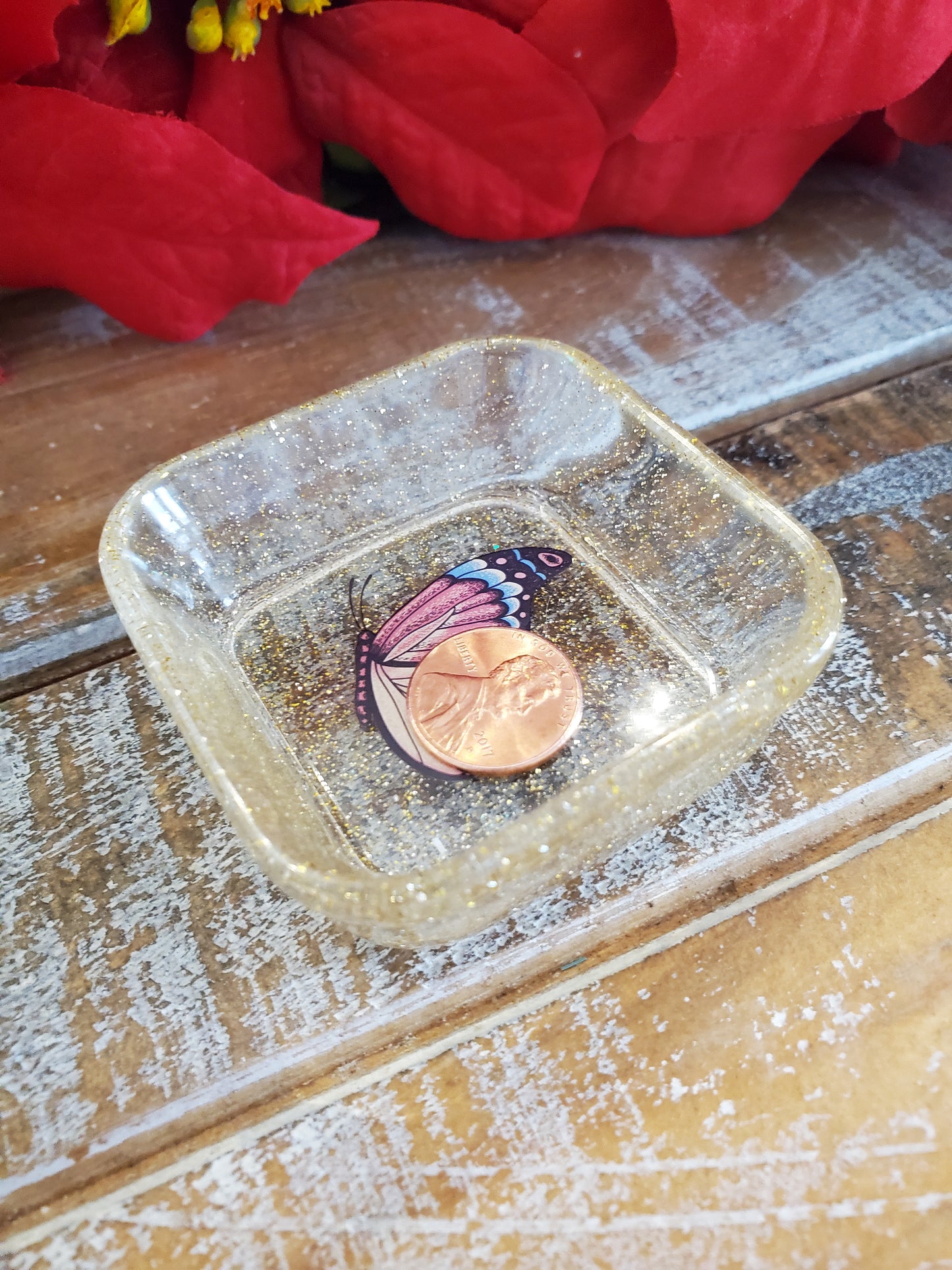 Resin trinket dish yellow butterfly