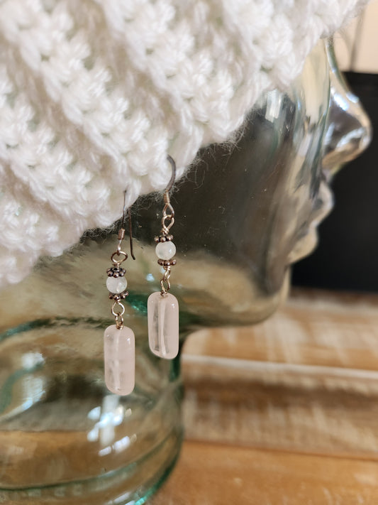 Rose Quartz, Moonstone and Silver earrings