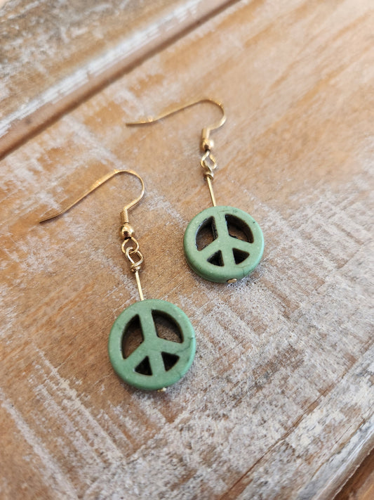 Peace sign Earrings - Gold & Green