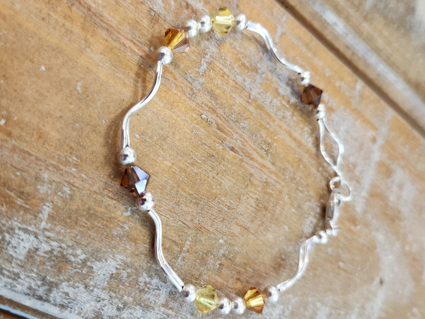 Autumn colors, sparkly crystals sterling silver bracelet - 7.5"
