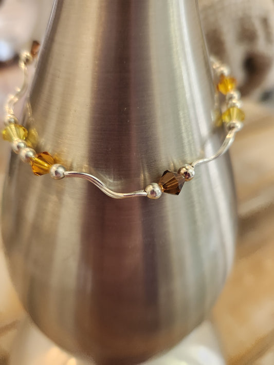 Autumn colors, sparkly crystals sterling silver bracelet - 7.5"
