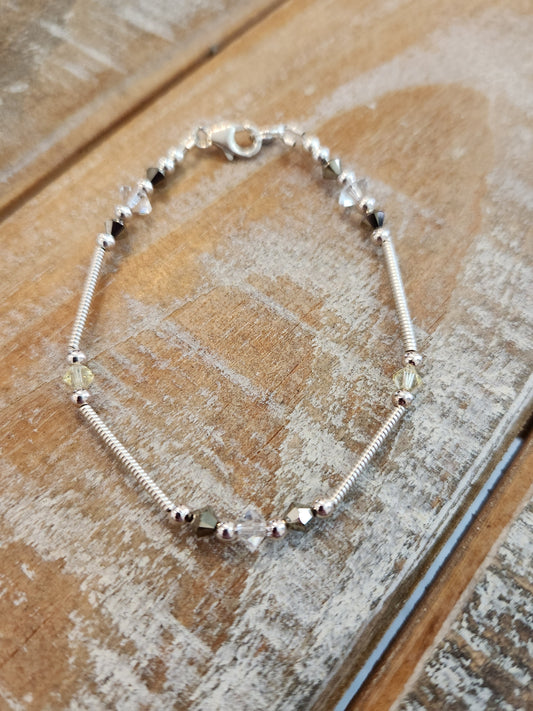 Crystals and coils sterling silver bracelet - 7.5"