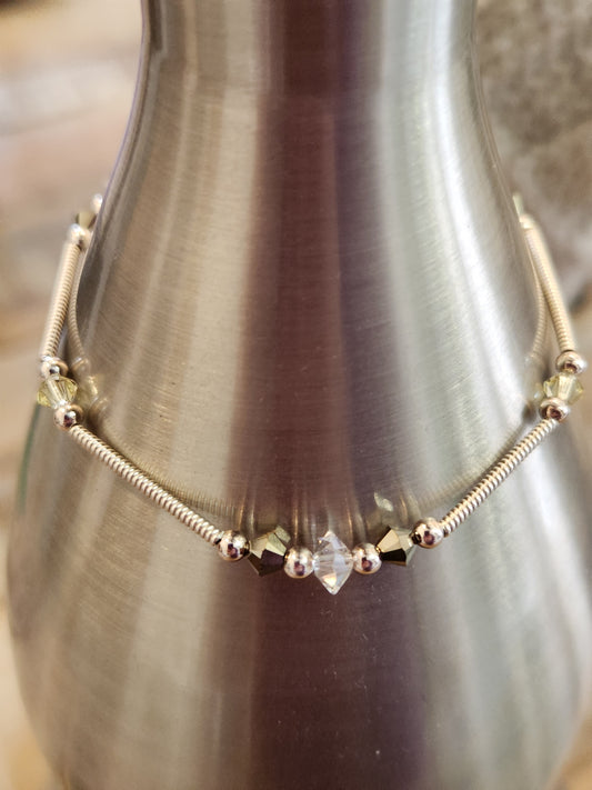 Crystals and coils sterling silver bracelet - 7.5"