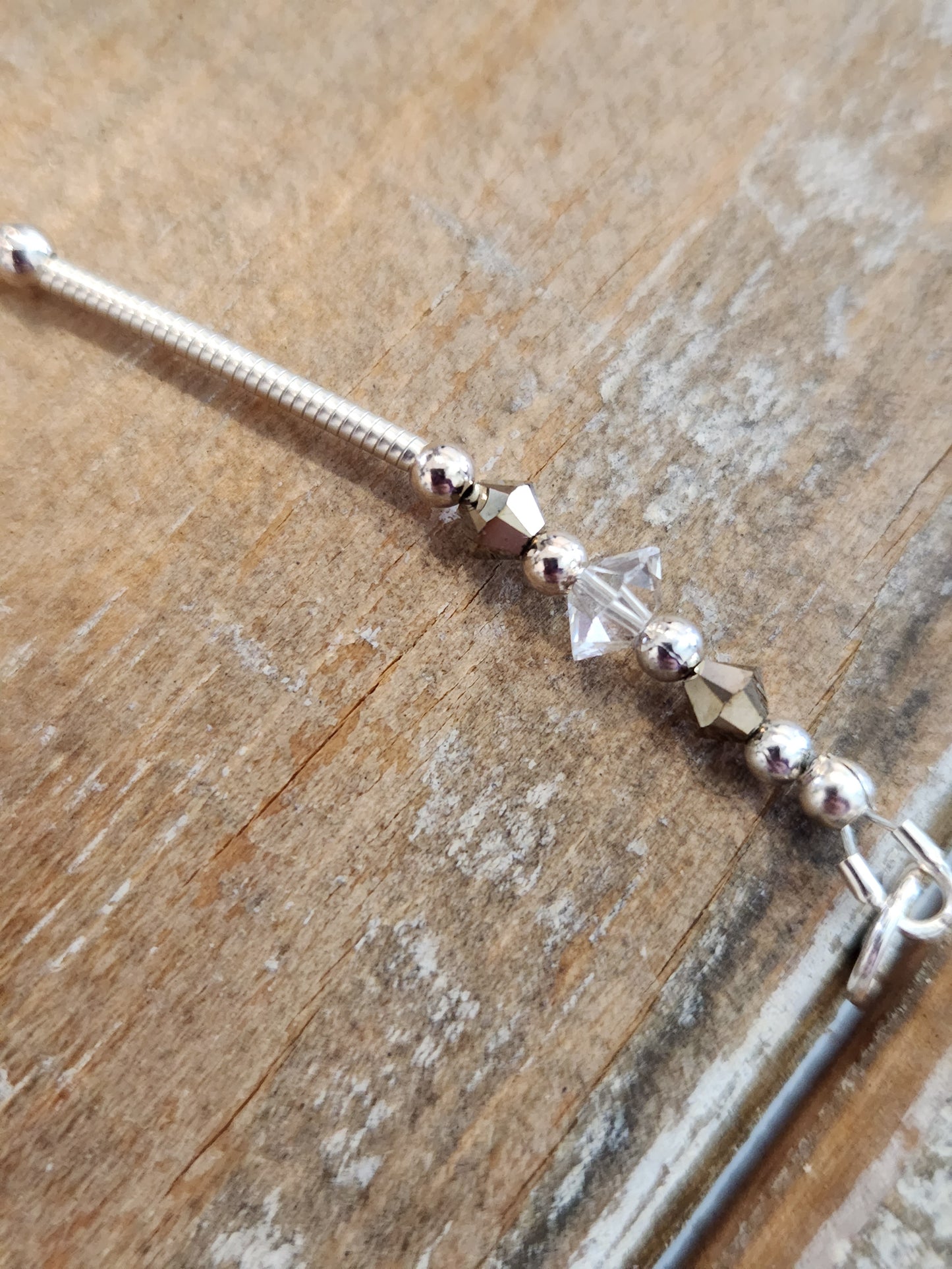 Crystals and coils sterling silver bracelet - 7.5"
