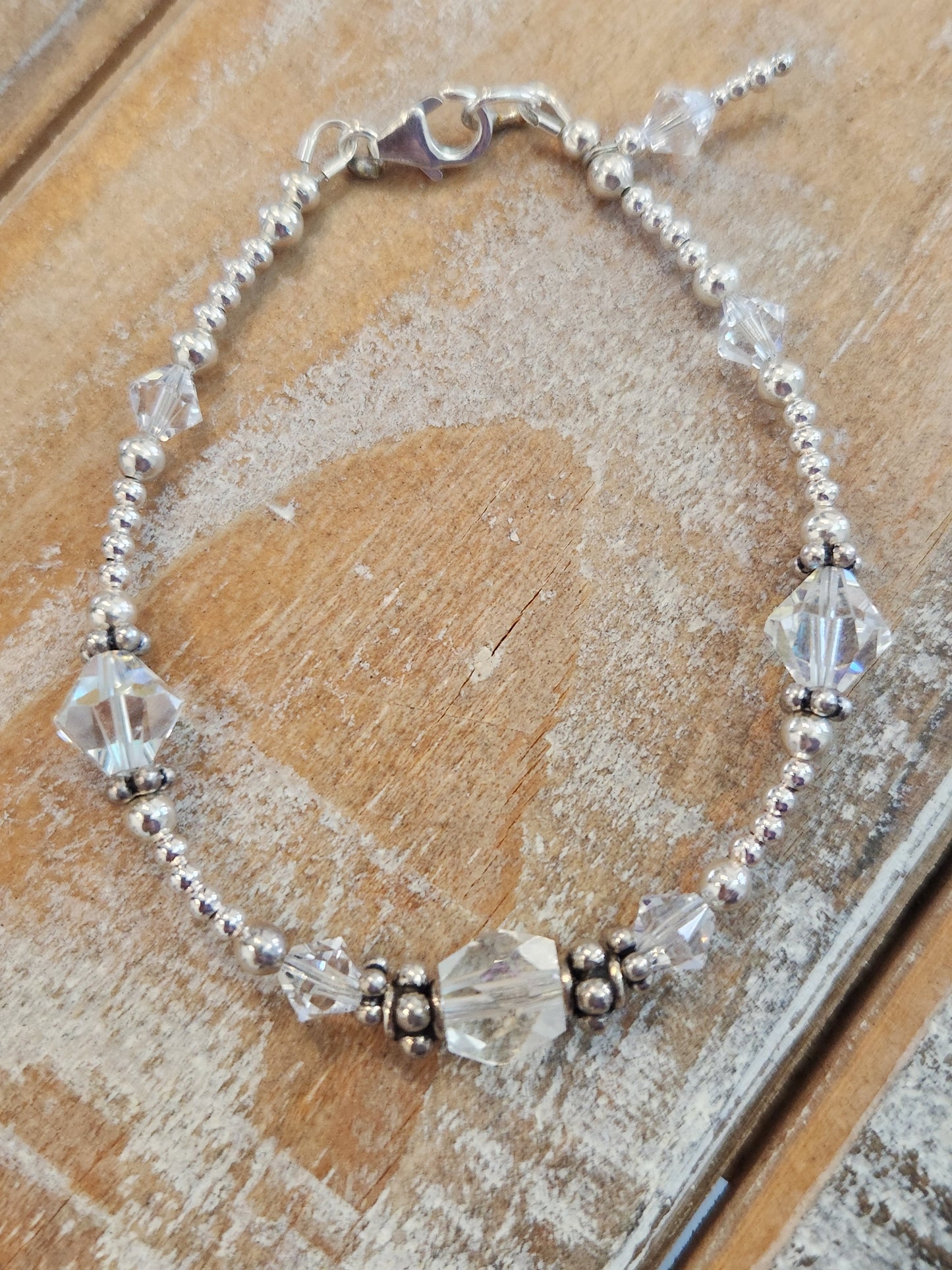 Crystals and sterling silver bracelet - 7.5"