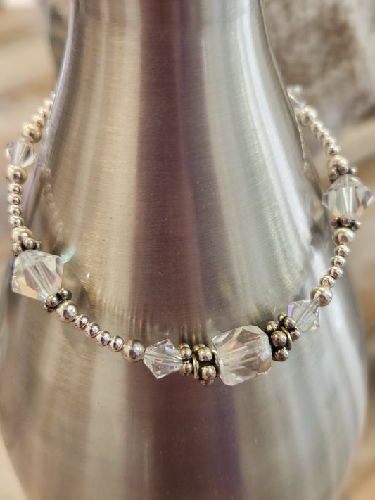 Crystals and sterling silver bracelet - 7.5"