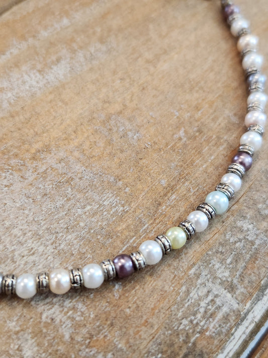 Beads and Silver anklet - 11"