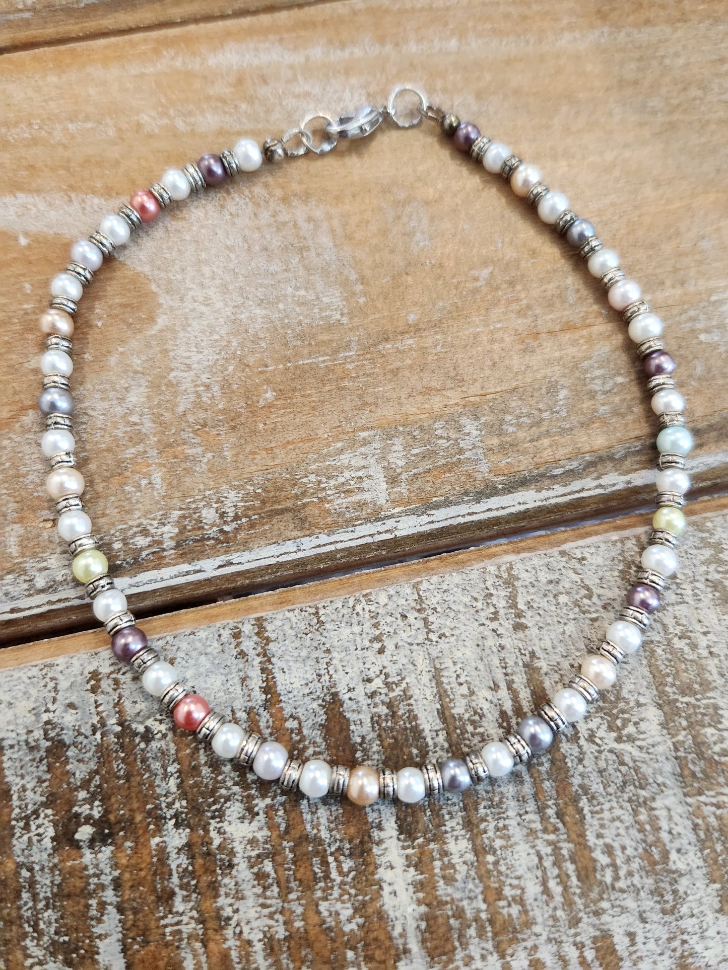 Beads and Silver anklet - 11"