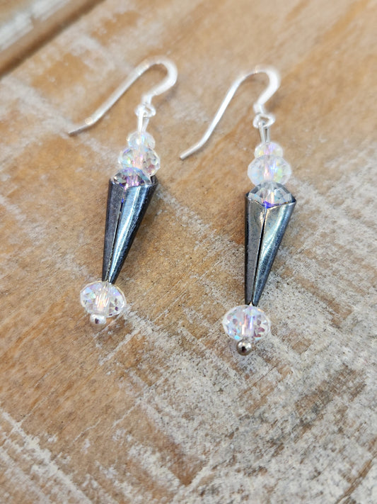 Waffle cone shape crystal earrings