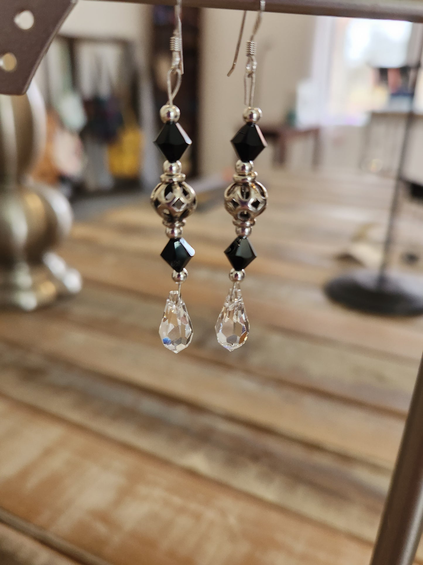 Sparkly crystals & filigree silver bead earrings