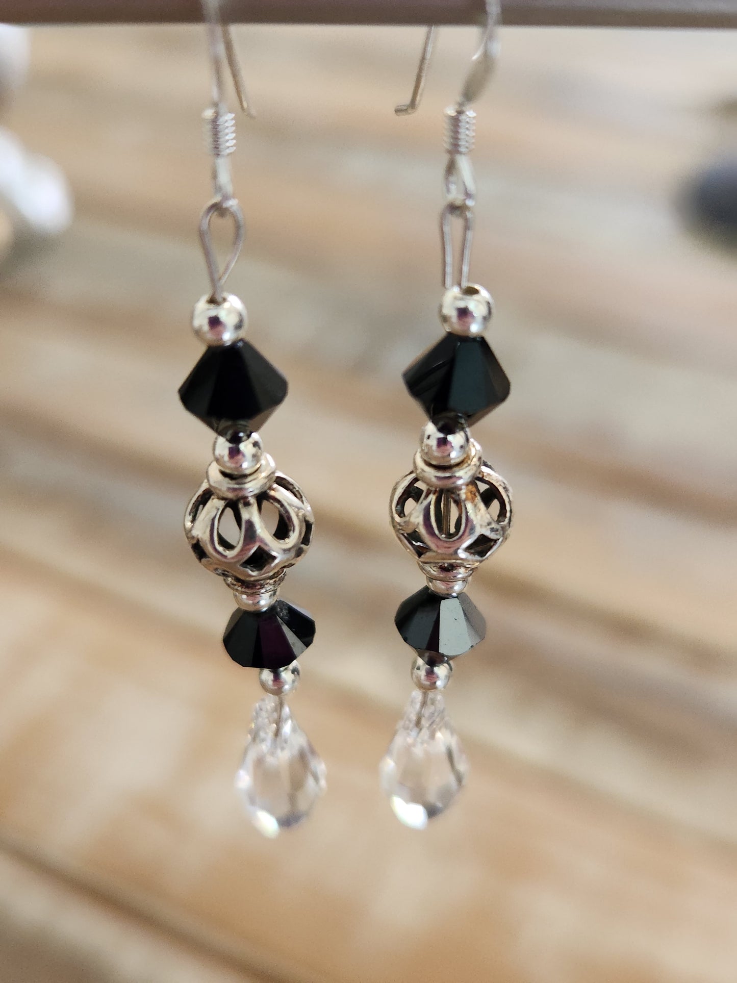 Sparkly crystals & filigree silver bead earrings