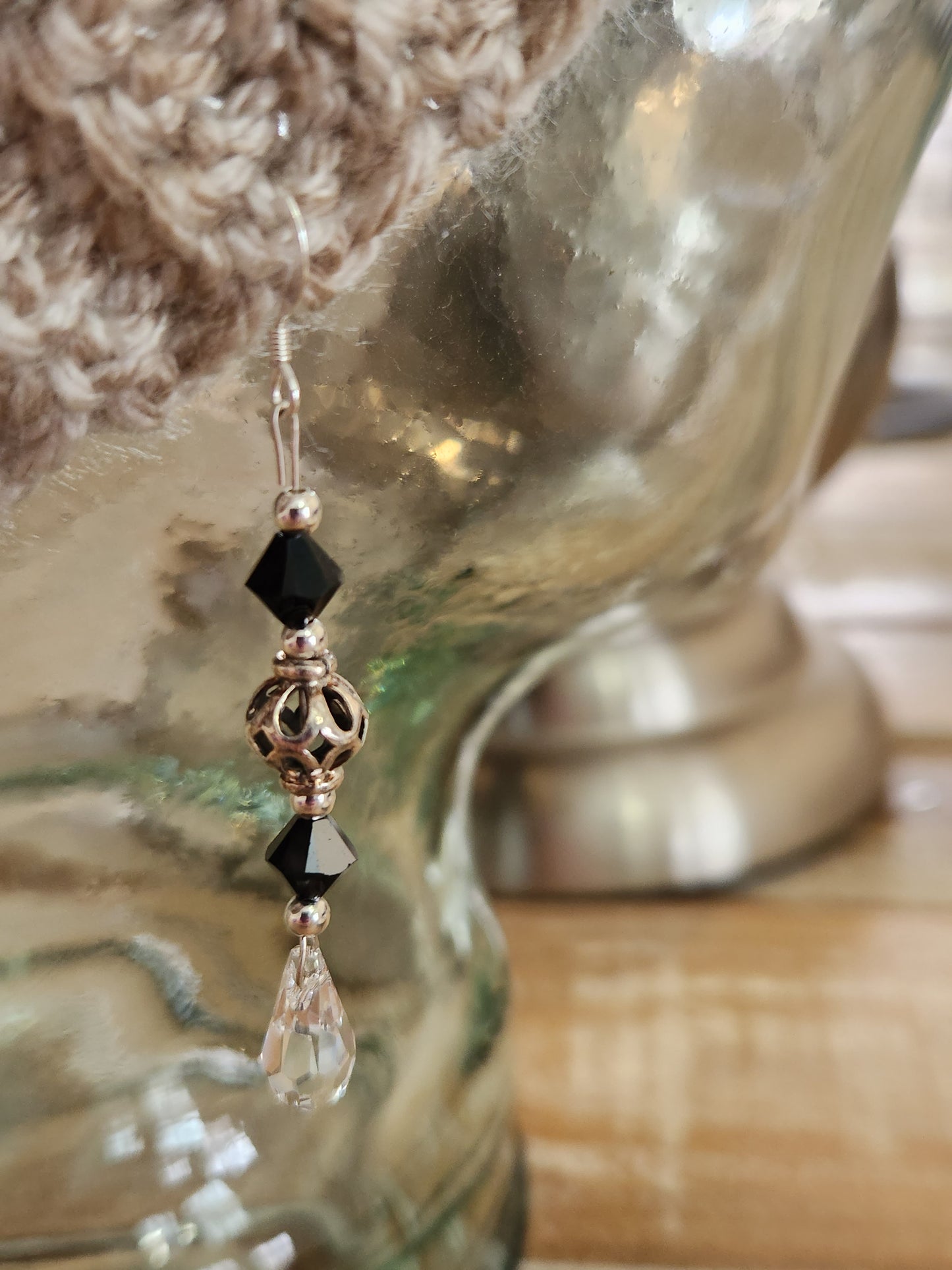 Sparkly crystals & filigree silver bead earrings