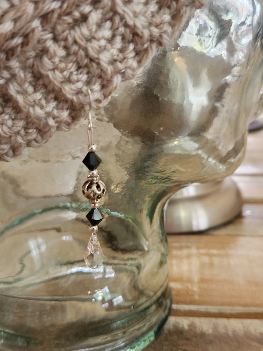 Sparkly crystals & filigree silver bead earrings