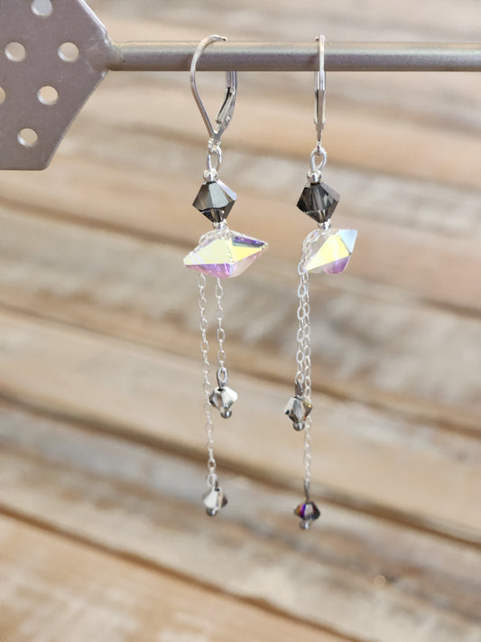 Dangle earrings, smokey and sparkly crystals