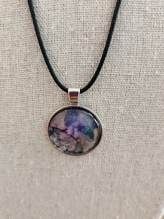 Alcohol ink pendant - Purple grey (comes with cord)