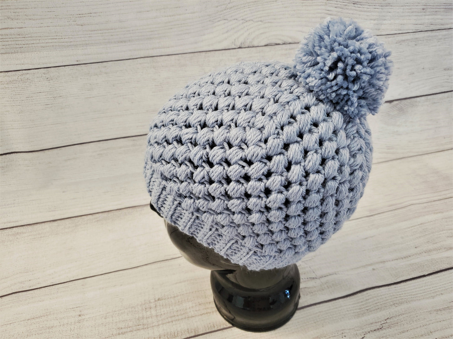 Powder blue pom pom beanie