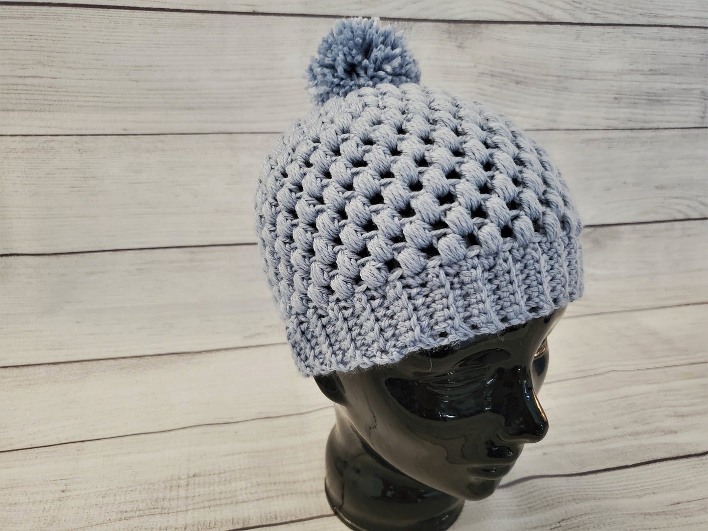 Powder blue pom pom beanie