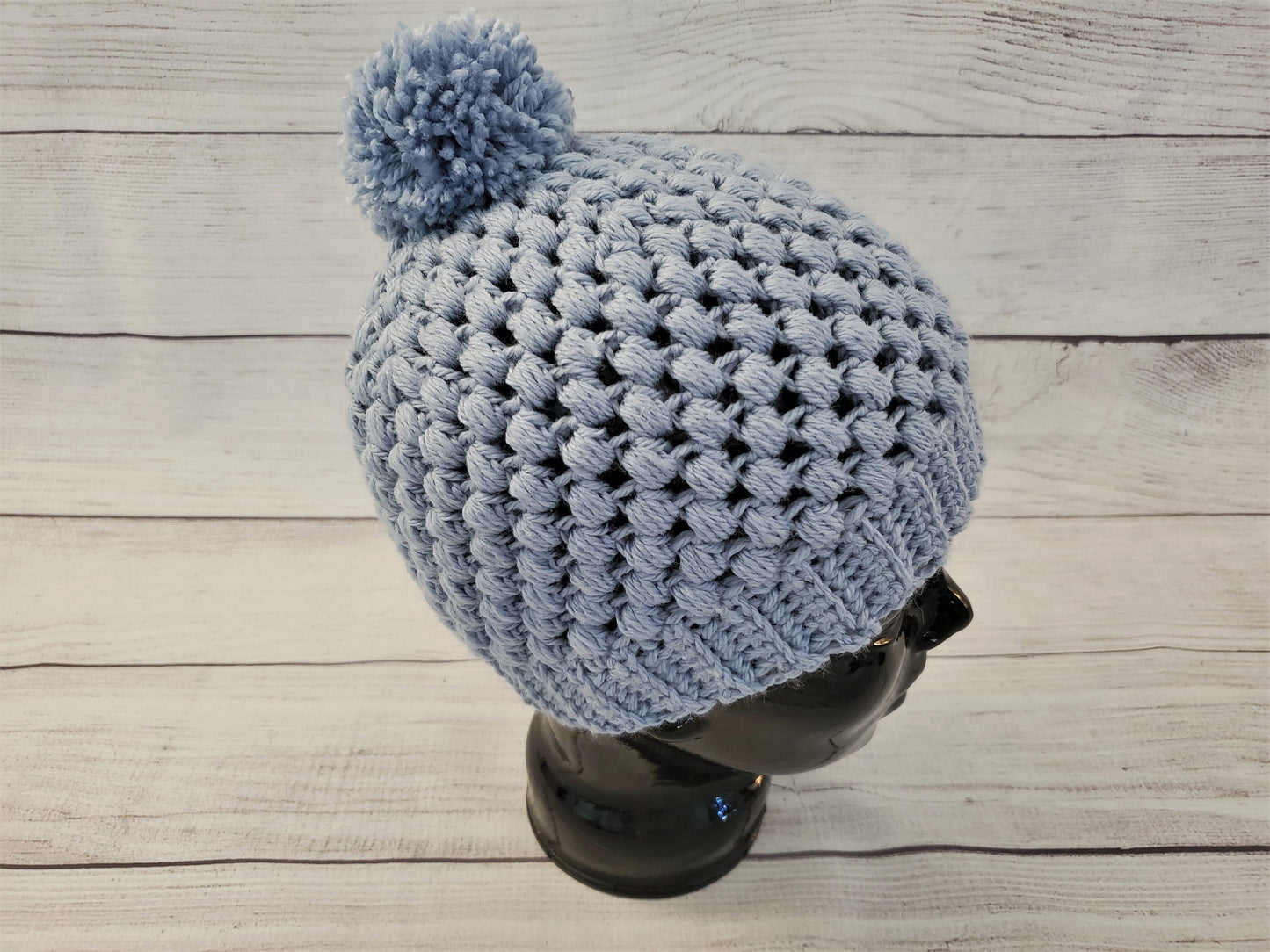 Powder blue pom pom beanie
