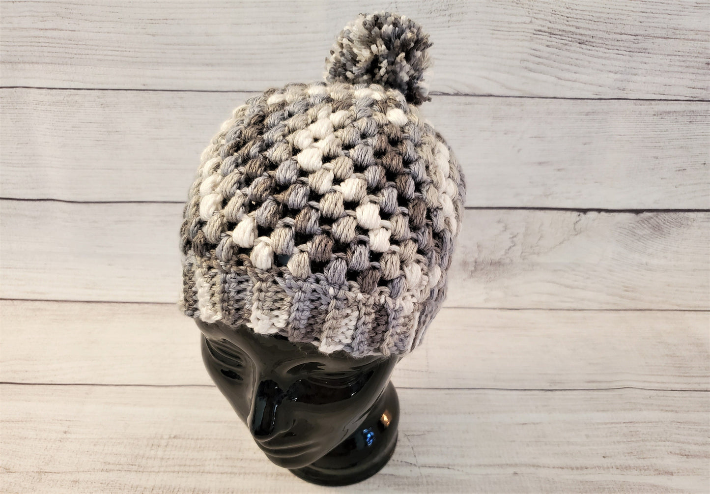 Grey & White pom pom beanie