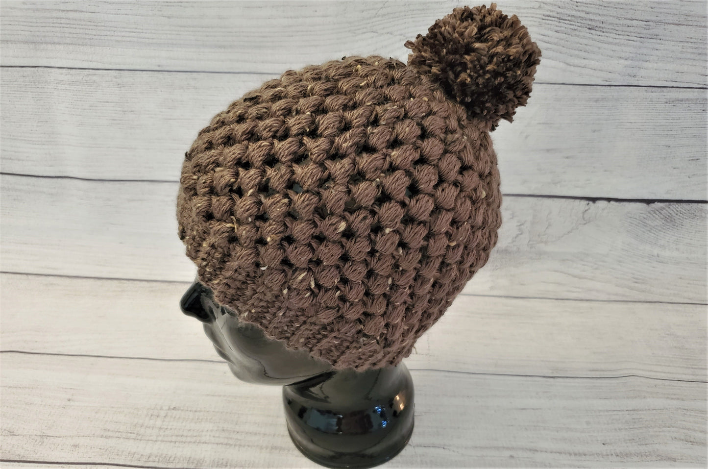 Brown flecks pom pom beanie