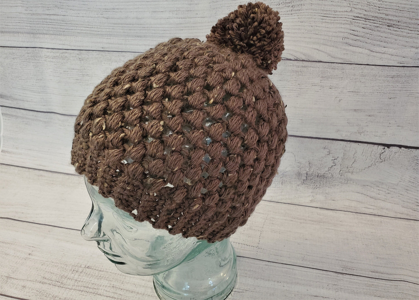 Brown flecks pom pom beanie