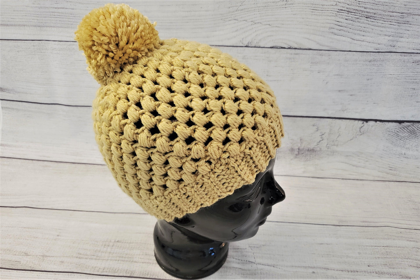 Golden wheat yellow pom pom beanie