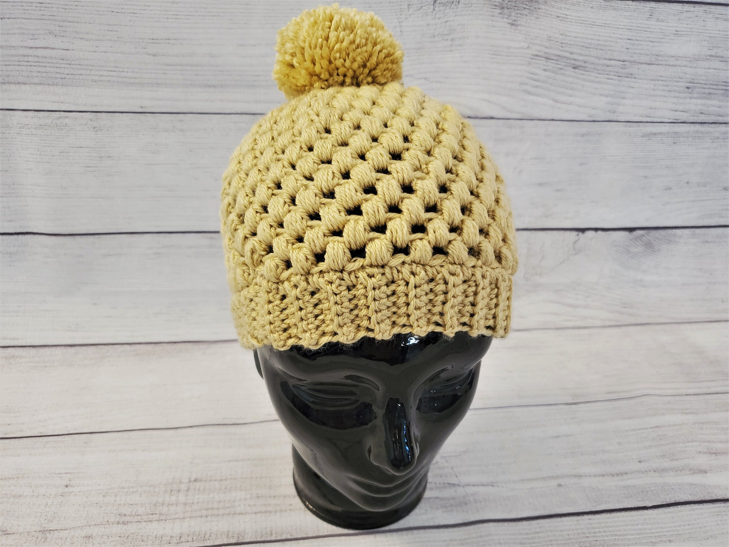 Golden wheat yellow pom pom beanie