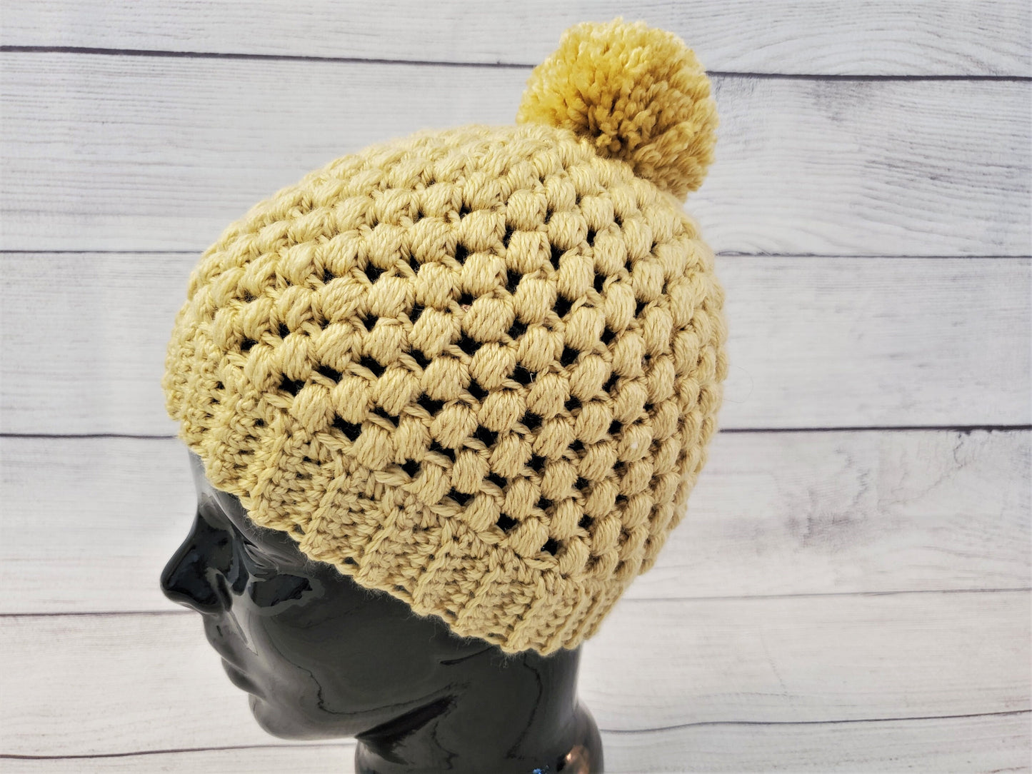 Golden wheat yellow pom pom beanie