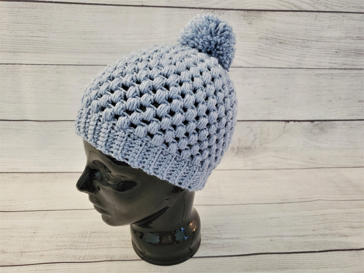 Powder blue pom pom beanie