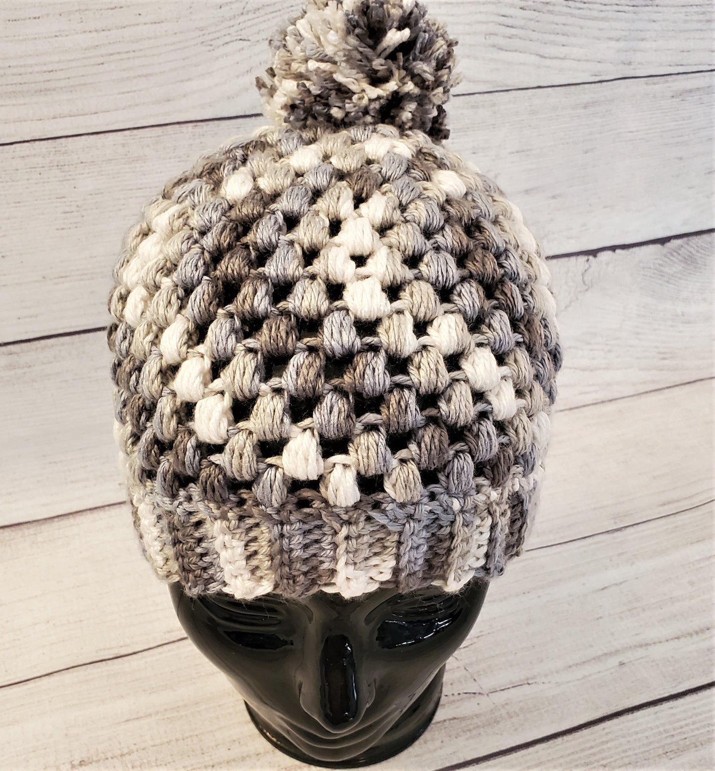 Grey & White pom pom beanie
