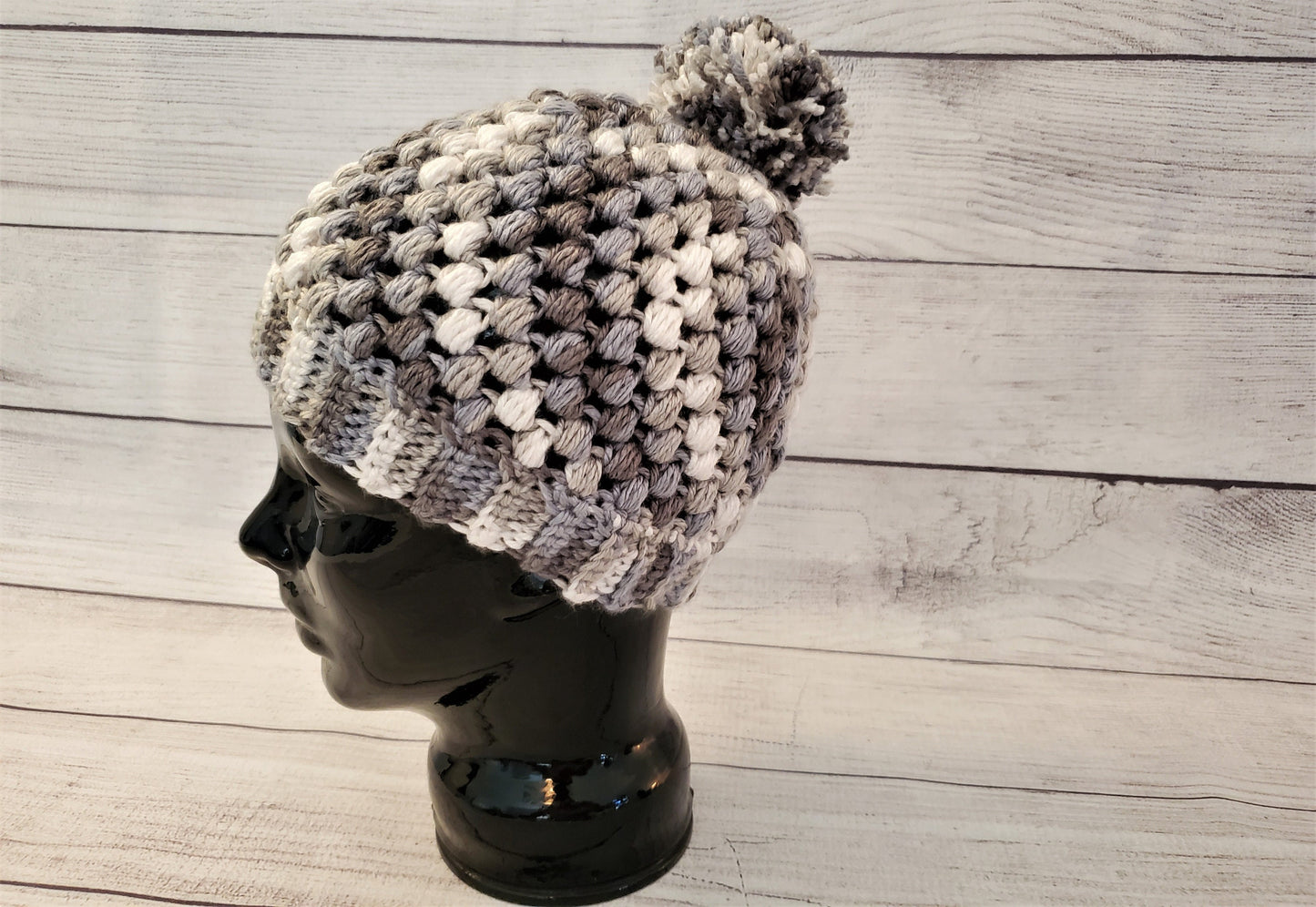Grey & White pom pom beanie