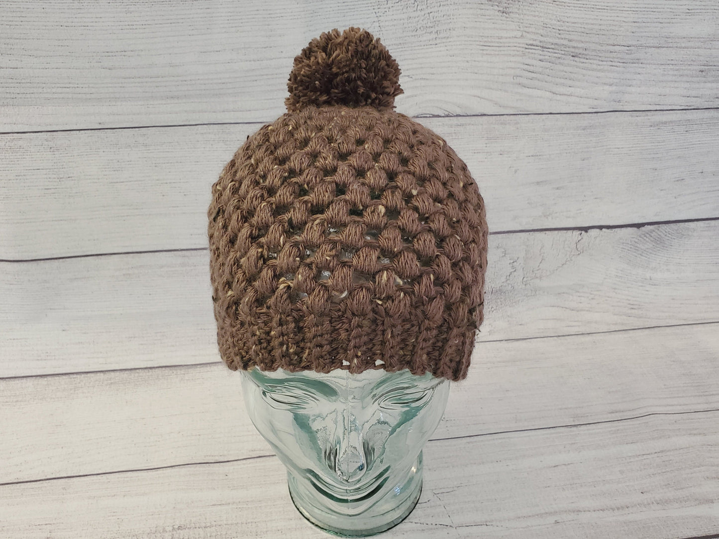 Brown flecks pom pom beanie