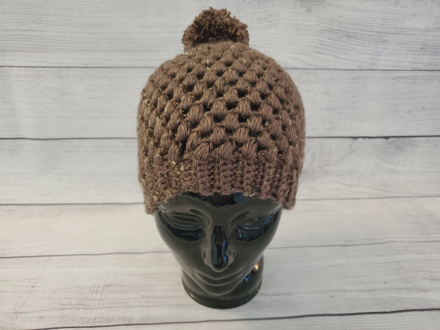 Brown flecks pom pom beanie