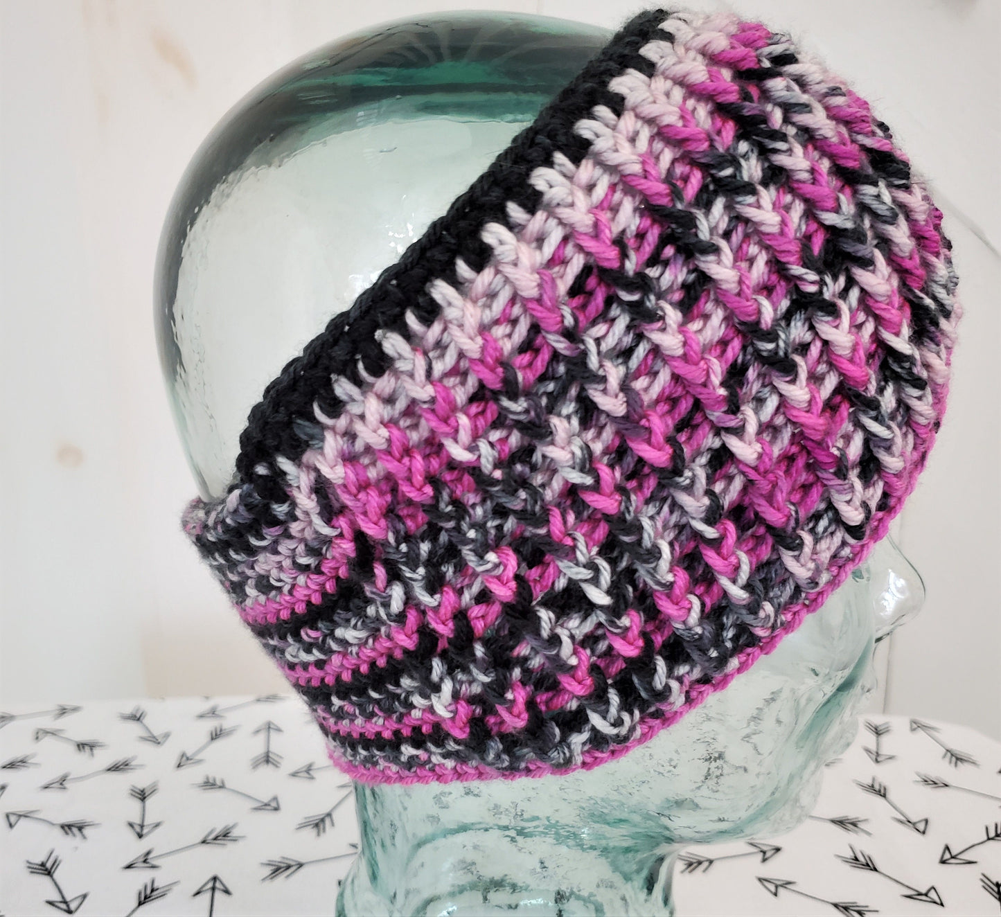 Wide headband pink black and grey